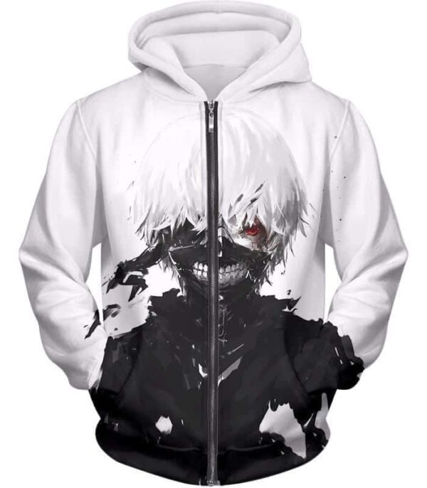 Tokyo Ghoul Cool Masked Ken Kaneki White Zip Up Hoodie  - Anime Hoodie