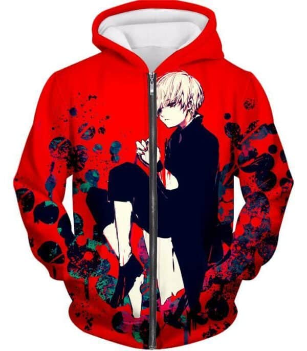 Tokyo Ghoul Drowned In Flesh And Blood Ken Kaneki Cool Anime Red Hoodie - Zip Up Hoodie