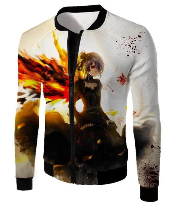 Tokyo Ghoul Hoodie - Tokyo Ghoul Beautiful Short Haired Anime Girl Touka  Graphic Hoodie - Jacket