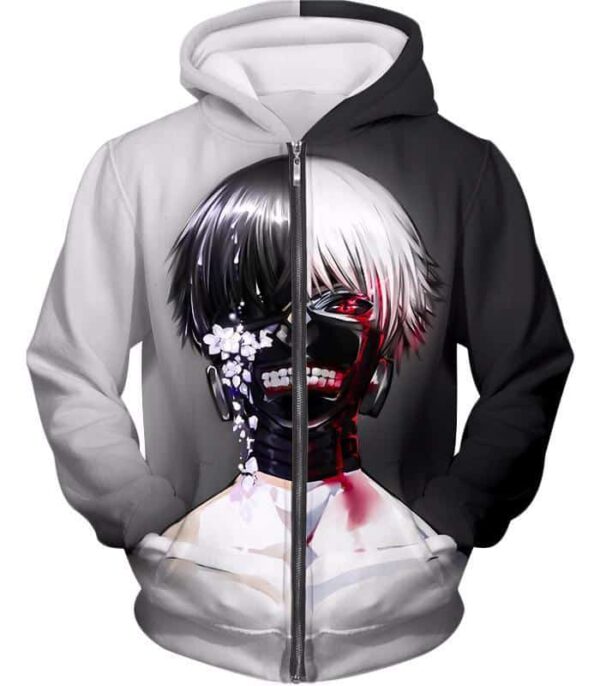 Tokyo Ghoul Hoodie - Tokyo Ghoul Half Human Half Ghoul Ken Kaneki Graphic Hoodie - Zip Up Hoodie