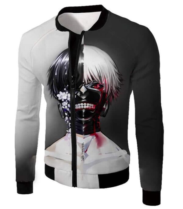 Tokyo Ghoul Hoodie - Tokyo Ghoul Half Human Half Ghoul Ken Kaneki Graphic Hoodie - Jacket