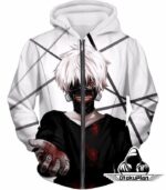 Tokyo Ghoul Hoodie - Tokyo Ghoul One Eyed Ghoul Ken Kaneki Anime  White Hoodie - Zip Up Hoodie