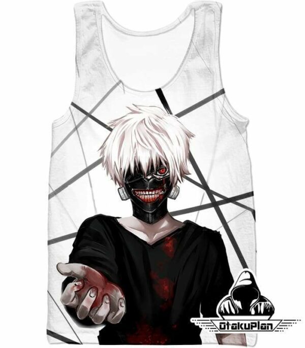 Tokyo Ghoul Hoodie - Tokyo Ghoul One Eyed Ghoul Ken Kaneki Anime  White Hoodie - Tank Top