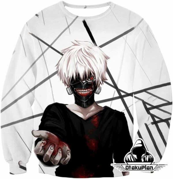 Tokyo Ghoul Hoodie - Tokyo Ghoul One Eyed Ghoul Ken Kaneki Anime  White Hoodie - Sweatshirt