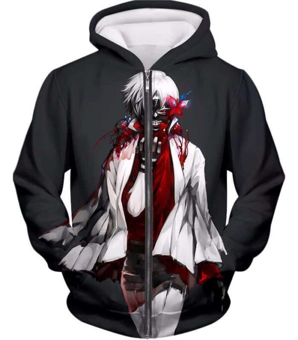 Tokyo Ghoul Hoodie - Tokyo Ghoul Sasaki Haise Graphic Black Hoodie - Zip Up Hoodie