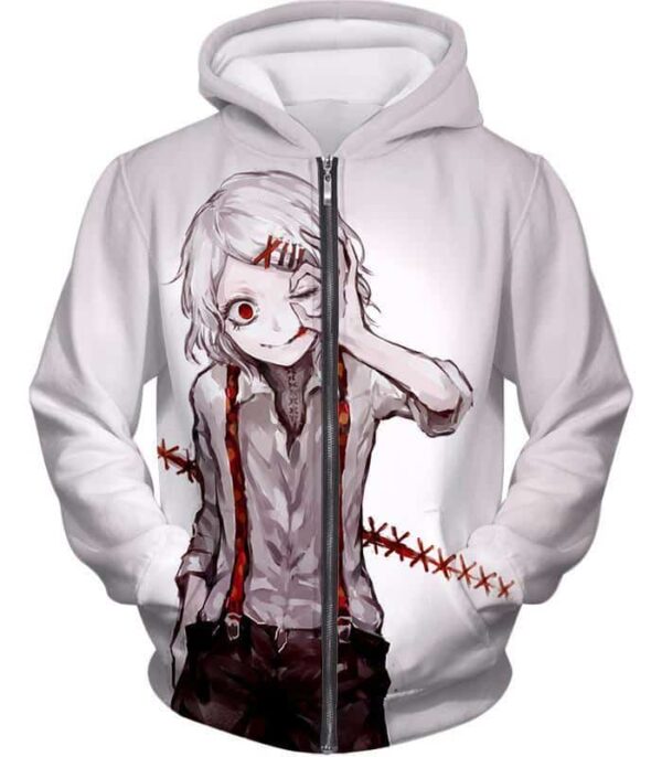 Tokyo Ghoul Hoodie - Tokyo Ghoul Special Class Ghoul Investigator Juuzou Suzuya  White Hoodie - Zip Up Hoodie