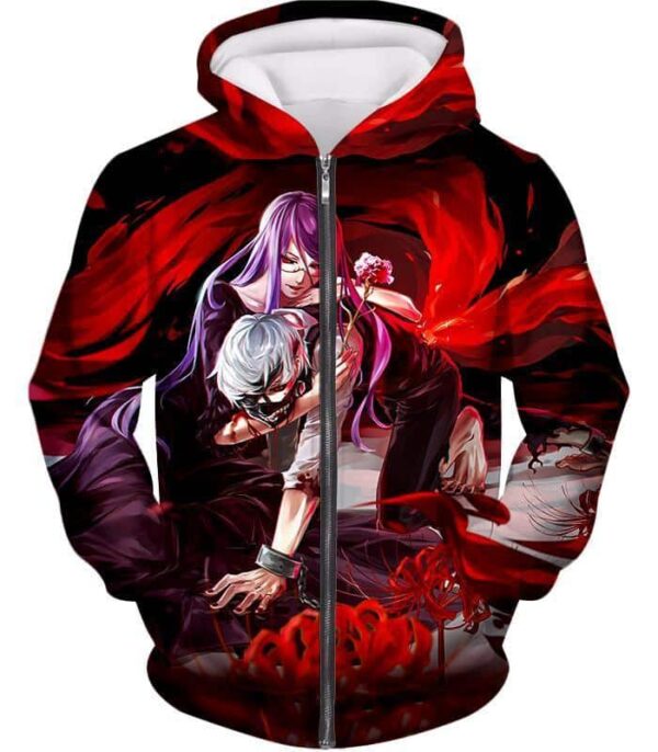 Tokyo Ghoul Hoodie - Tokyo Ghoul Tokyo Ghoul Two Souls Rize And Kaneki  Graphic Hoodie - Zip Up Hoodie