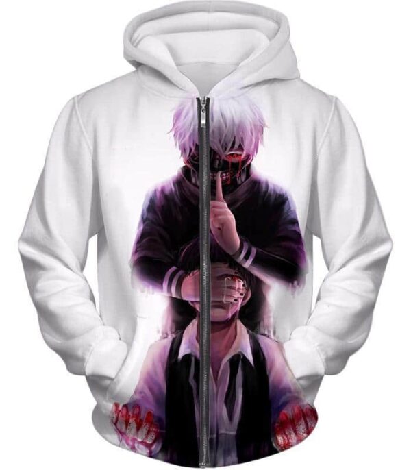 Tokyo Ghoul Human Turned Ghoul Ken Kaneki White Hoodie - Anime Hoodie - Zip Up Hoodie