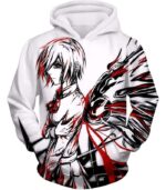 Tokyo Ghoul Kagune Winged Touka White Sketched Zip Up Hoodie - Hoodie