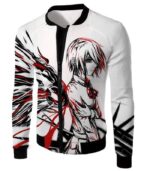 Tokyo Ghoul Kagune Winged Touka White Sketched Zip Up Hoodie - Jacket