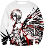 Tokyo Ghoul Kagune Winged Touka White Sketched Zip Up Hoodie - Sweatshirt