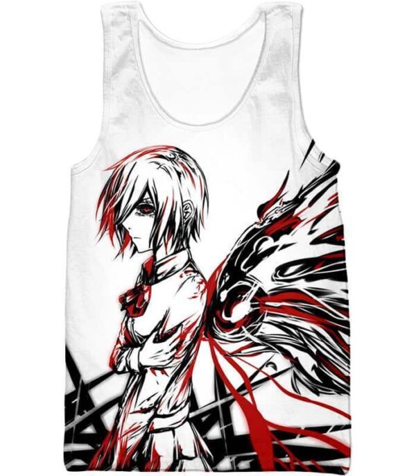 Tokyo Ghoul Kagune Winged Touka White Sketched Zip Up Hoodie - Tank Top