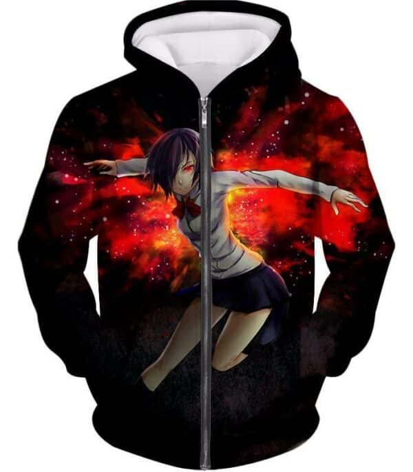 Tokyo Ghoul Super Hot Ghoul Touka Kirishima Black Action Zip Up Hoodie  - Anime Hoodie - Zip Up Hoodie