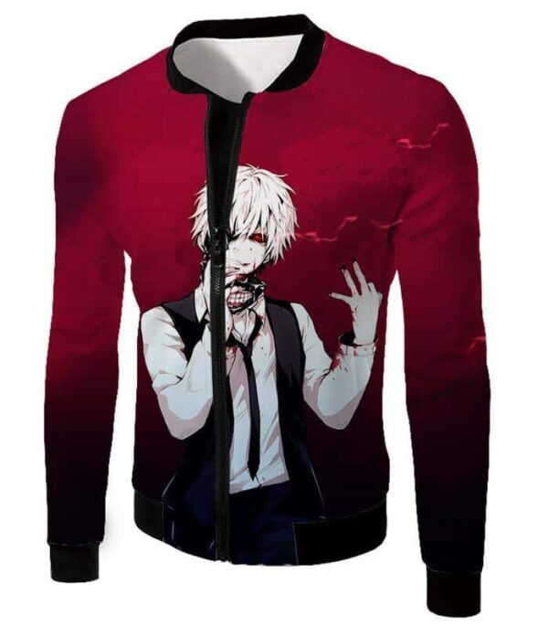 Tokyo Ghoul White Haired Hero Ken Kaneki Cool Red Hoodie - Jacket