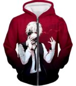 Tokyo Ghoul White Haired Hero Ken Kaneki Cool Red Hoodie - Zip Up Hoodie