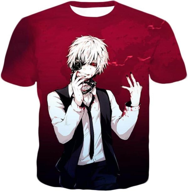 Tokyo Ghoul White Haired Hero Ken Kaneki Cool Red Zip Up Hoodie - T-Shirt