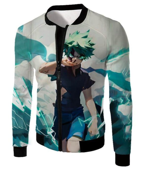 Tokyo Ghoul Zip Up Hoodie - My Hero Academia Izuki Midoriya Incredible Hero Action White Zip Up Hoodie - Jacket