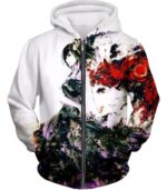 Tokyo Ghoul Zip Up Hoodie - Tokyo Ghoul Exclusive Touka Kirishima Fan Art Graphic White Zip Up Hoodie - Zip Up Hoodie