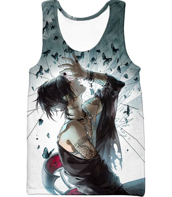 Tokyo Ghoul Zip Up Hoodie - Tokyo Ghoul Ghoul No Face Uta Anime Print Zip Up Hoodie - Tank Top