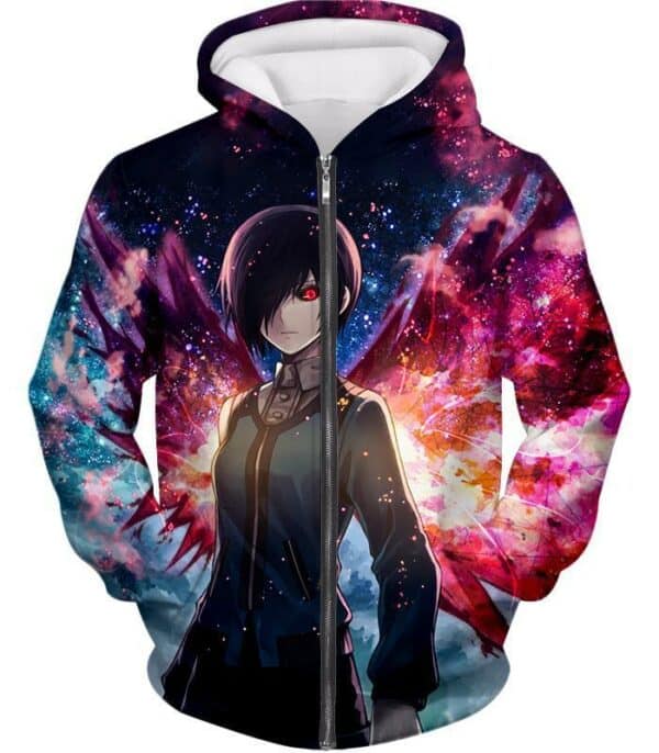 Tokyo Ghoul Zip Up Hoodie - Tokyo Ghoul Girl Touka Kirishima Graphic Action Zip Up Hoodie