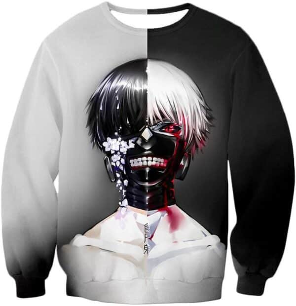 Tokyo Ghoul Zip Up Hoodie - Tokyo Ghoul Half Human Half Ghoul Ken Kaneki Graphic Zip Up Hoodie - Sweatshirt