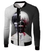 Tokyo Ghoul Zip Up Hoodie - Tokyo Ghoul Half Human Half Ghoul Ken Kaneki Graphic Zip Up Hoodie - Jacket