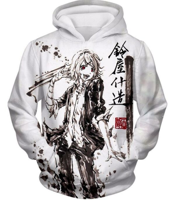 Tokyo Ghoul Zip Up Hoodie - Tokyo Ghoul Juuzou Suzuya Ghoul Investigator Sketch White Zip Up Hoodie - Hoodie