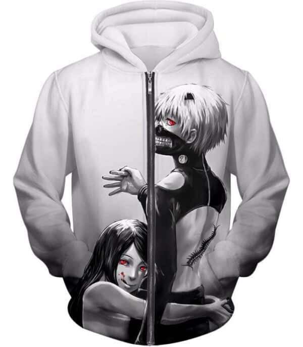 Tokyo Ghoul Zip Up Hoodie - Tokyo Ghoul Tokyo Ghoul Black And White Ken Kaneki Animation Zip Up Hoodie