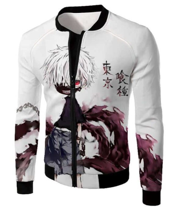 Tokyo Ghoul Zip Up Hoodie - Tokyo Ghoul Very Ken Kaneki Anime Action Art  White Zip Up Hoodie - Jacket