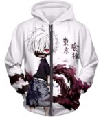 Tokyo Ghoul Zip Up Hoodie - Tokyo Ghoul Very Ken Kaneki Anime Action Art  White Zip Up Hoodie