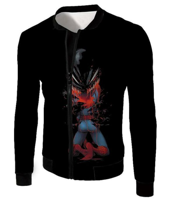 Crazy Venom Feeding Spiderman Black Action Hoodie - Jacket