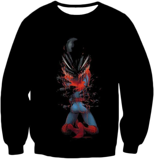 Crazy Venom Feeding Spiderman Black Action Hoodie - Sweatshirt