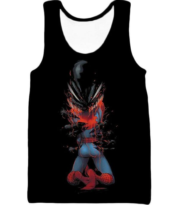 Crazy Venom Feeding Spiderman Black Action Hoodie - Tank Top