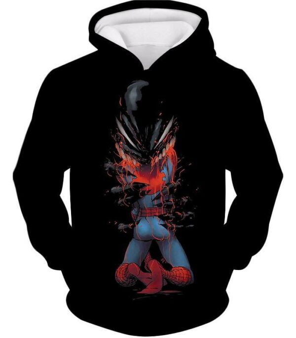 Crazy Venom Feeding Spiderman Black Action Zip Up Hoodie - Hoodie