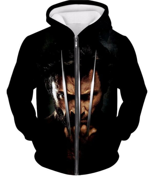 Marvel Hero Wolverine Cinematic Promo Black Hoodie - Zip Up Hoodie