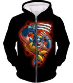 Wolverine Funny Animation Black Hoodie - Zip Up Hoodie