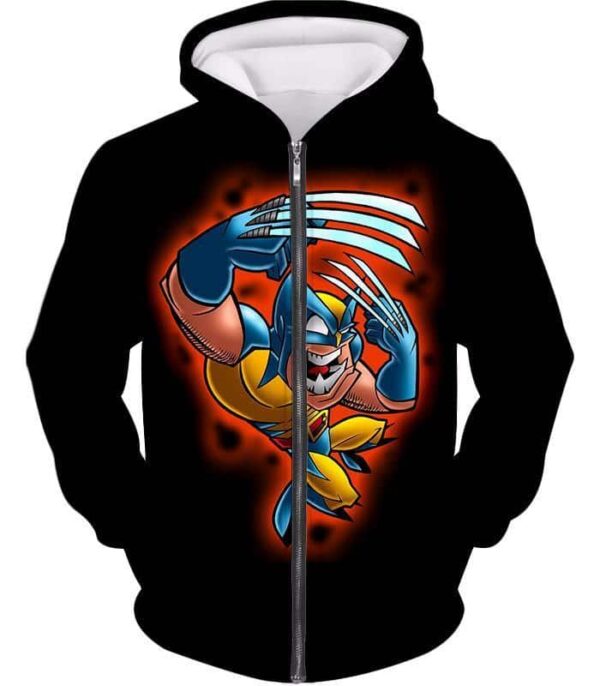 Wolverine Funny Animation Black Zip Up Hoodie